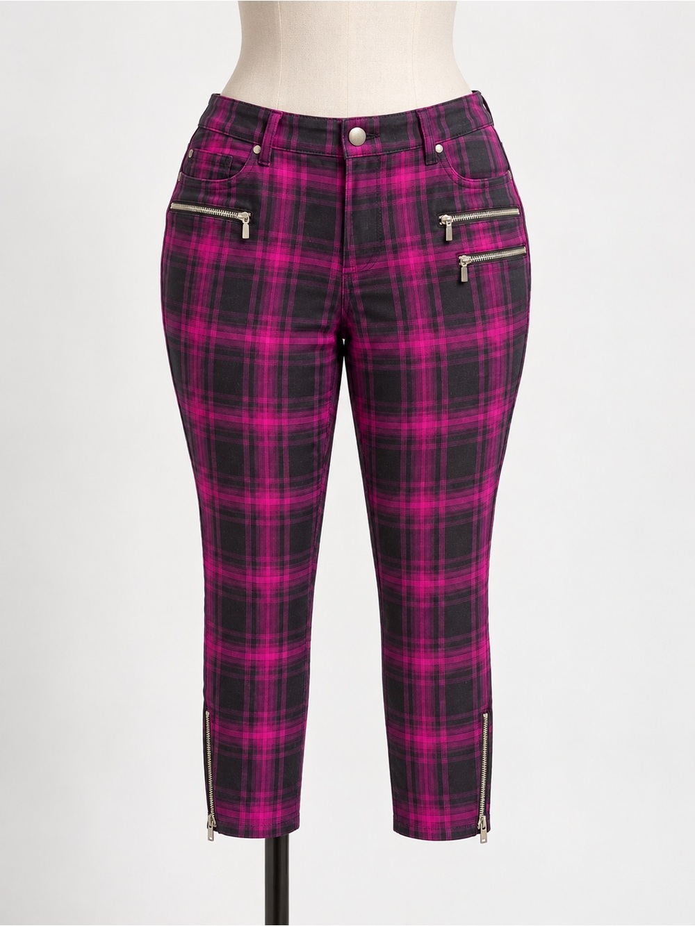 torrid Hot Pink & Black Plaid Cropped Skinny Pants